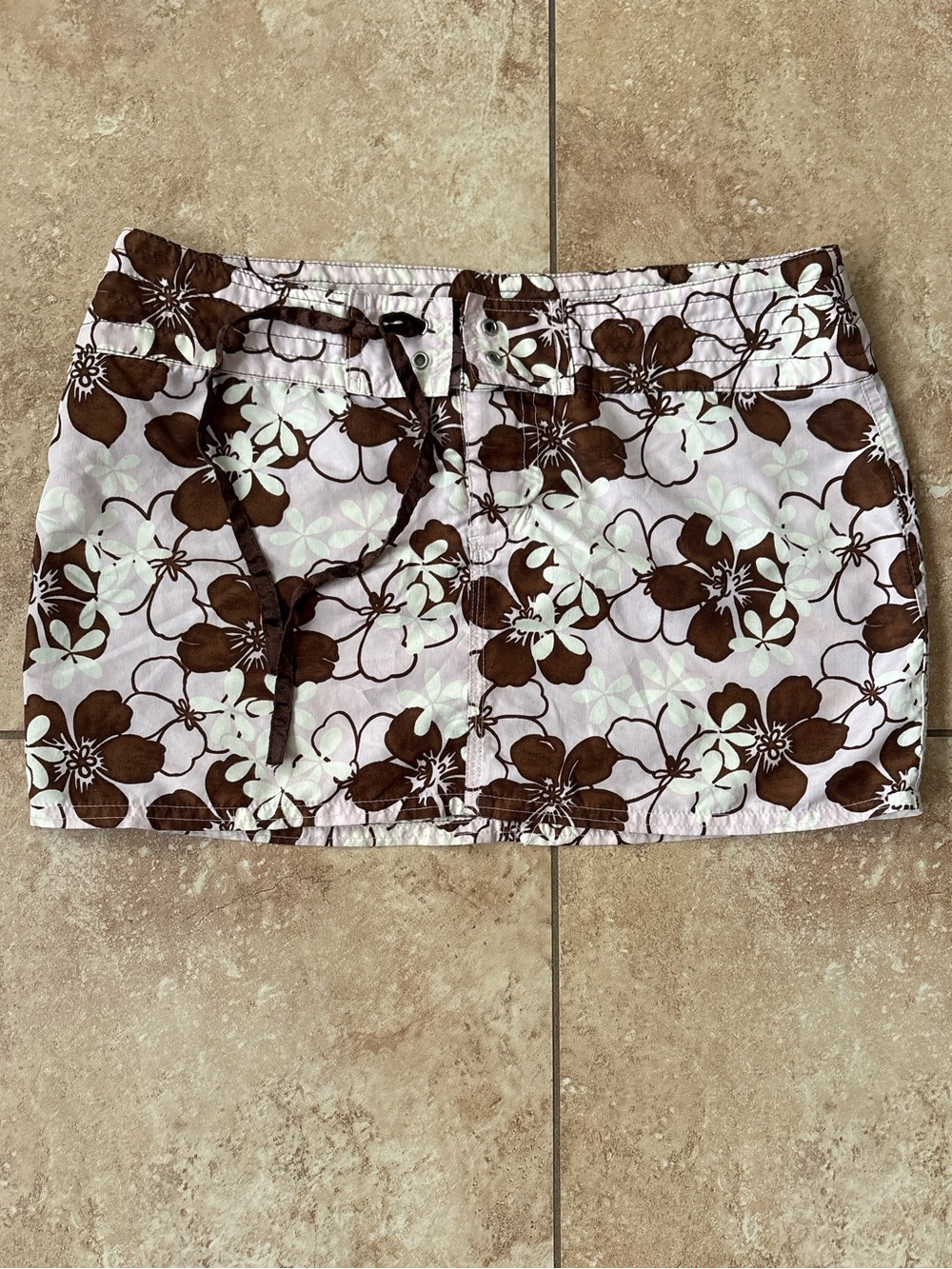 Wet Seal Brown and White Floral Mini Skirt size 5
